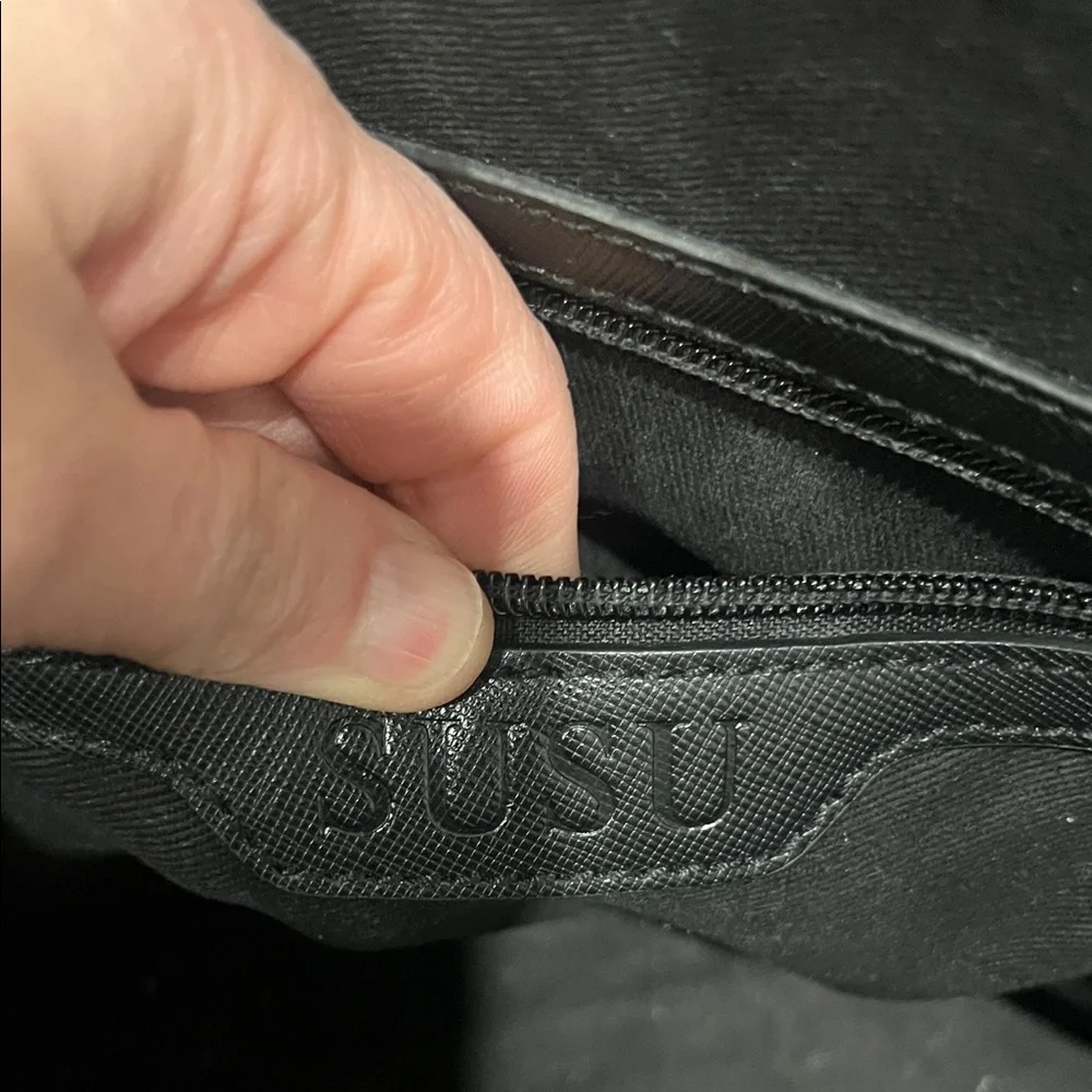 Elegant Black Satchel with white piping by SUSU